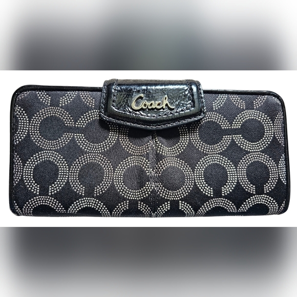 Coach Handbags - Coach Black and Gray Dotted Op Art Bifold Signature Wallet/clutch